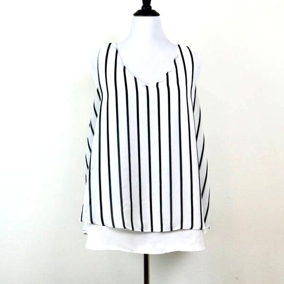 Torrid Size 2X Georgette Layer Blouse Swing Tank Stripe White Black - Picture 3 of 12